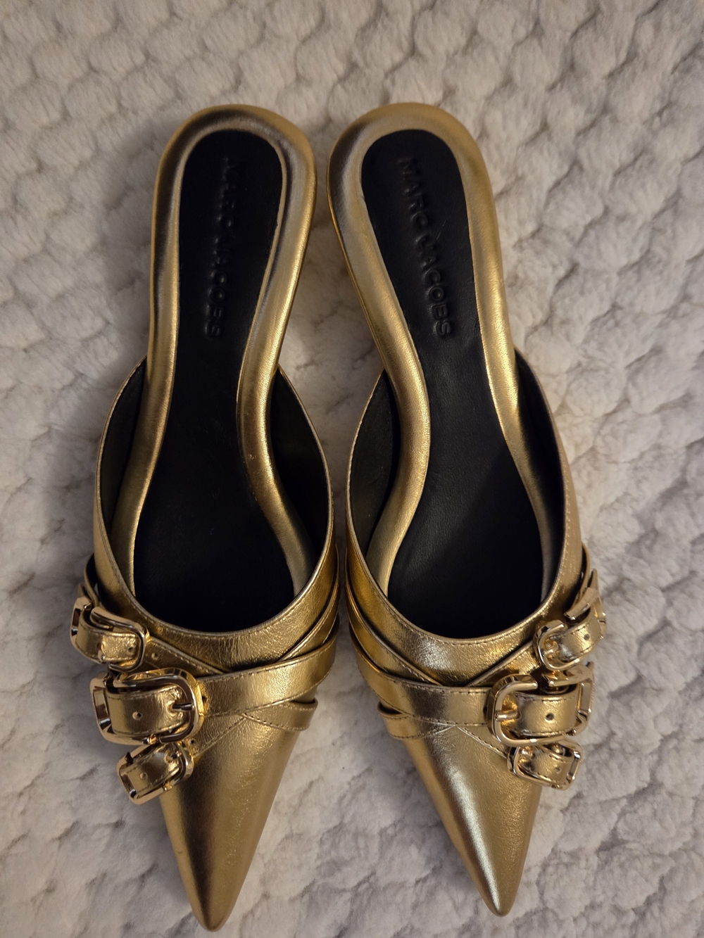 Marc Jacobs Gold Pointed Toe Buckle Mule